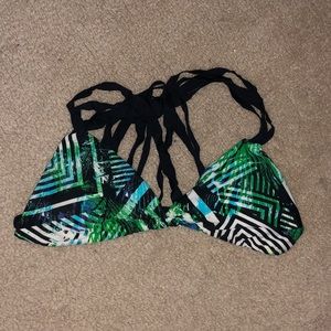 Bikini top//green, blue, black, and white design
